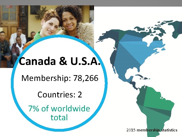 Canada & U. S. A. Membership: 78, 266 Countries: 2 7% of worldwide total