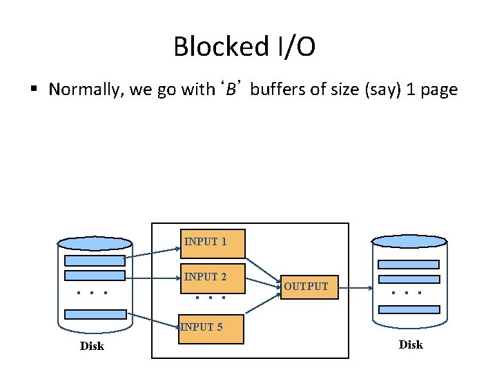 Blocked I/O § Normally, we go with‘B’ buffers of size (say) 1 page INPUT Blocked I/O § Normally, we go with‘B’ buffers of size (say) 1 page INPUT