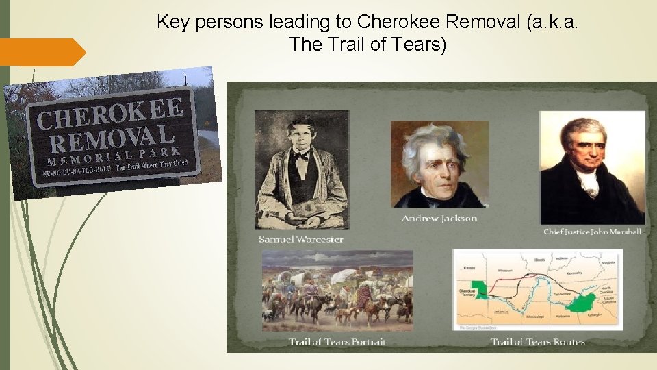 Key persons leading to Cherokee Removal (a. k. a. The Trail of Tears) 