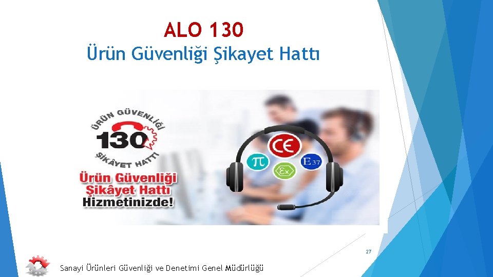 ALO 130 Ürün Güvenliği Şikayet Hattı 27 Sanayi Ürünleri Güvenliği ve Denetimi Genel Müdürlüğü