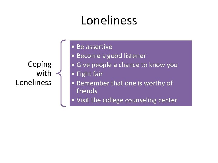 Loneliness Coping with Loneliness • Be assertive • Become a good listener • Give Loneliness Coping with Loneliness • Be assertive • Become a good listener • Give