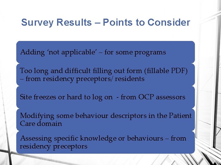 Survey Results – Points to Consider Adding ‘not applicable’ – for some programs Too