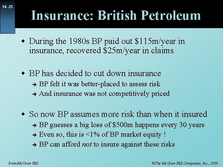 14 - 23 Insurance: British Petroleum w During the 1980 s BP paid out