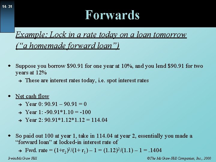 14 - 31 Forwards Example: Lock in a rate today on a loan tomorrow
