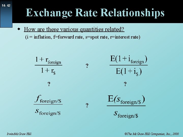 14 - 42 Exchange Rate Relationships w How are these various quantities related? (i