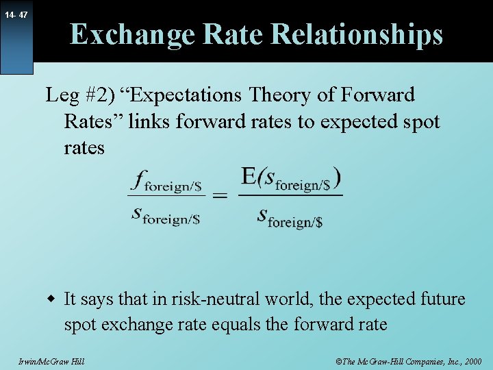 14 - 47 Exchange Rate Relationships Leg #2) “Expectations Theory of Forward Rates” links