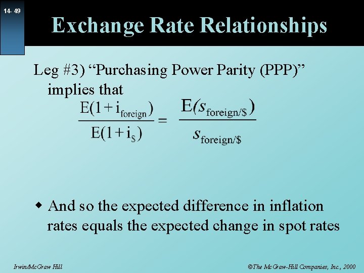 14 - 49 Exchange Rate Relationships Leg #3) “Purchasing Power Parity (PPP)” implies that