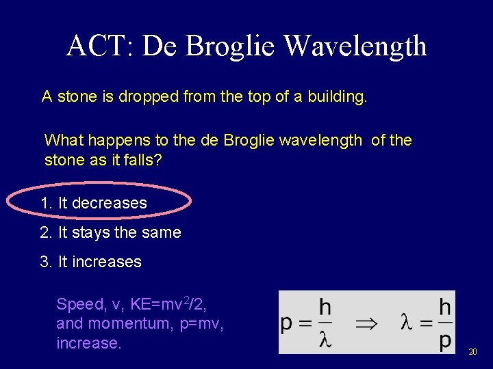 ACT: De Broglie Wavelength A stone is dropped from the top of a building.