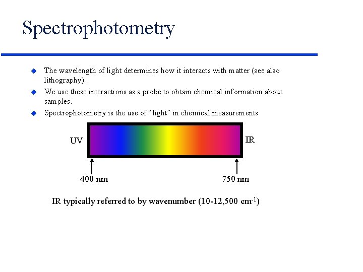 Spectrophotometry u u u The wavelength of light determines how it interacts with matter