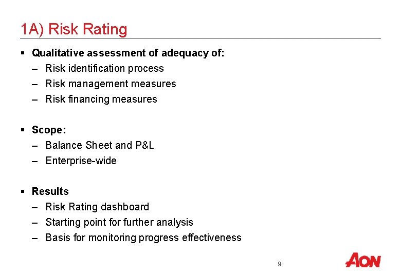 1 A) Risk Rating § Qualitative assessment of adequacy of: – Risk identification process