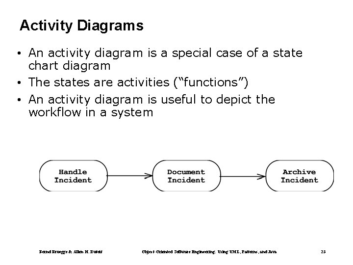 Activity Diagrams • An activity diagram is a special case of a state chart