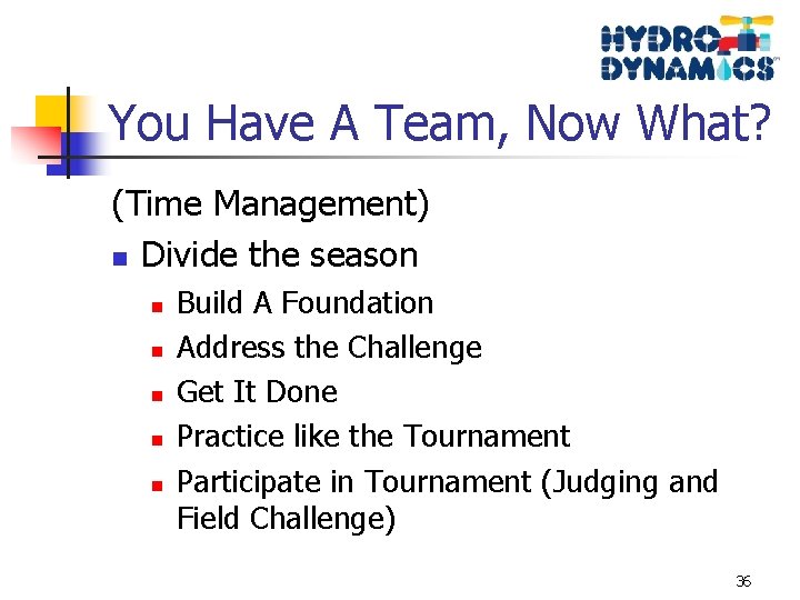 You Have A Team, Now What? (Time Management) n Divide the season n n