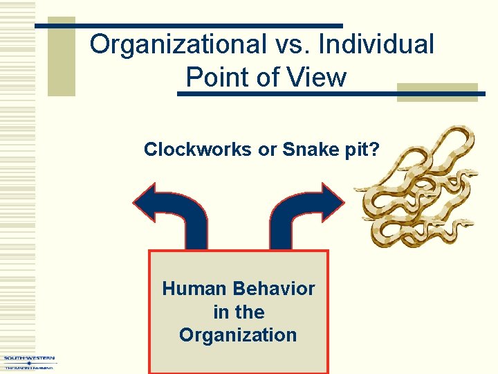 Organizational vs. Individual Point of View Clockworks or Snake pit? Human Behavior in the