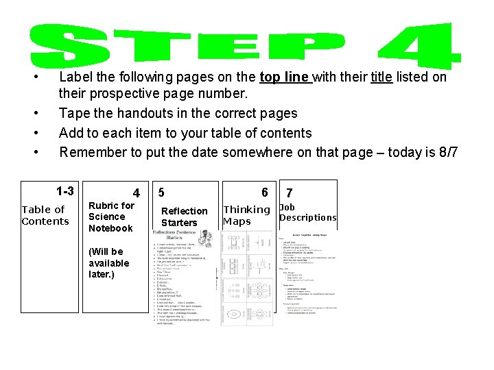  • • Label the following pages on the top line with their title