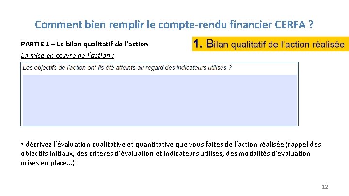 Comment bien remplir le compte-rendu financier CERFA ? PARTIE 1 – Le bilan qualitatif