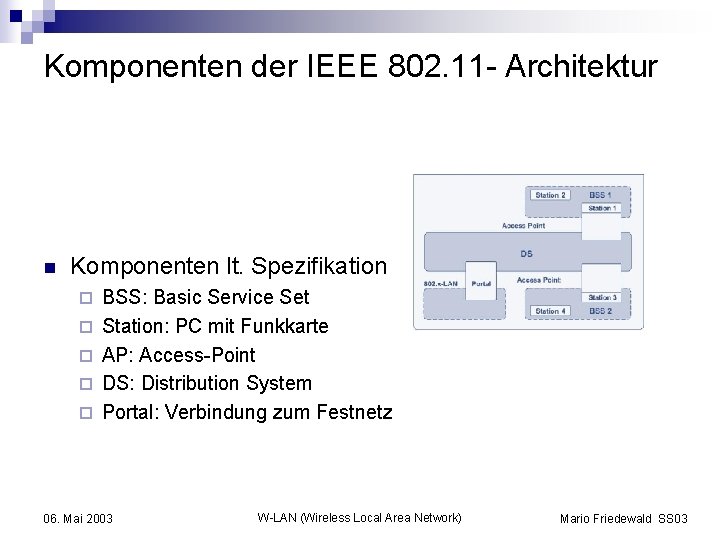 Komponenten der IEEE 802. 11 - Architektur n Komponenten lt. Spezifikation ¨ ¨ ¨