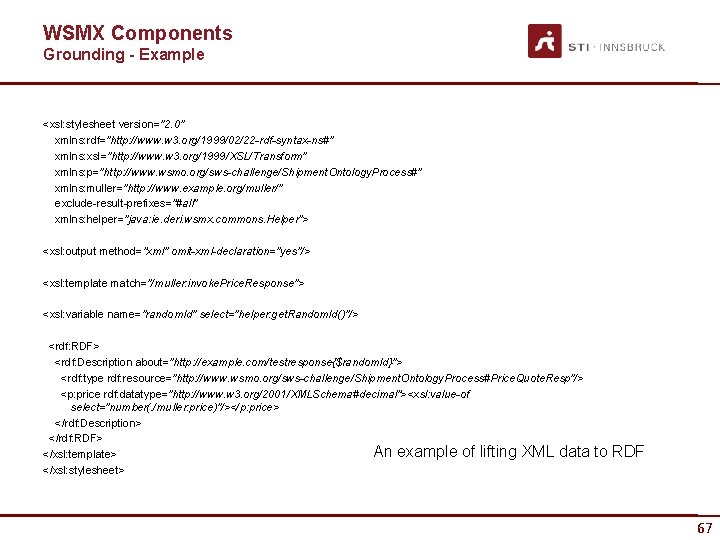 WSMX Components Grounding - Example <xsl: stylesheet version="2. 0" xmlns: rdf="http: //www. w 3.