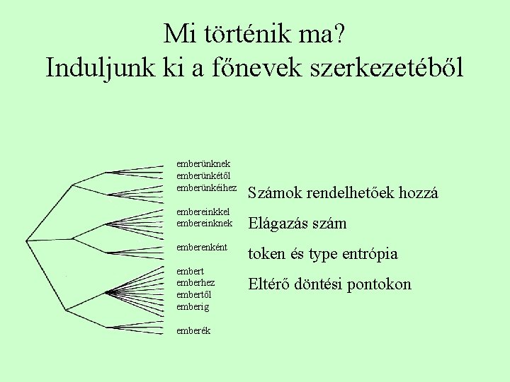 Mi történik ma? Induljunk ki a főnevek szerkezetéből emberünknek emberünkétől emberünkéihez embereinkkel embereinknek emberenként