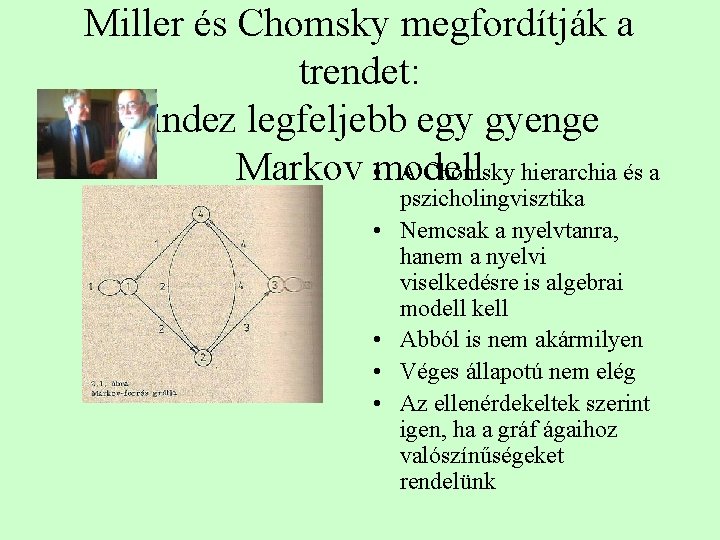 Miller és Chomsky megfordítják a trendet: mindez legfeljebb egy gyenge Markov modell • A