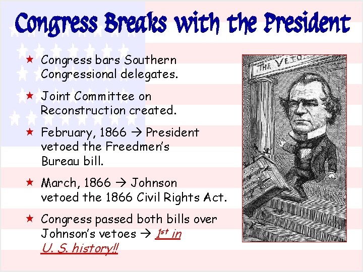 Congress Breaks with the President « Congress bars Southern Congressional delegates. « Joint Committee