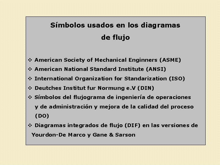Símbolos usados en los diagramas de flujo v American Society of Mechanical Enginners (ASME)