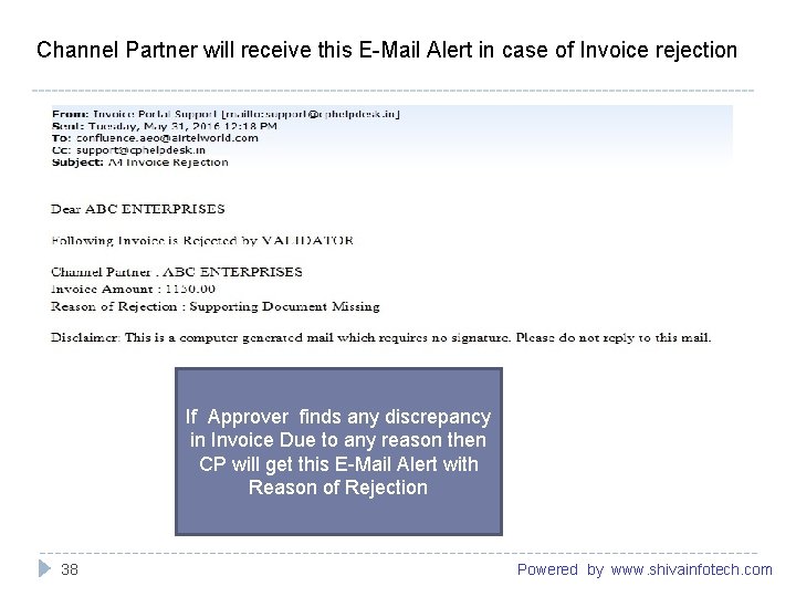 Channel Partner will receive this E-Mail Alert in case of Invoice rejection ------------------------------------------------------- If
