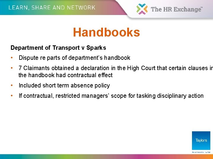 Handbooks Department of Transport v Sparks • Dispute re parts of department’s handbook •