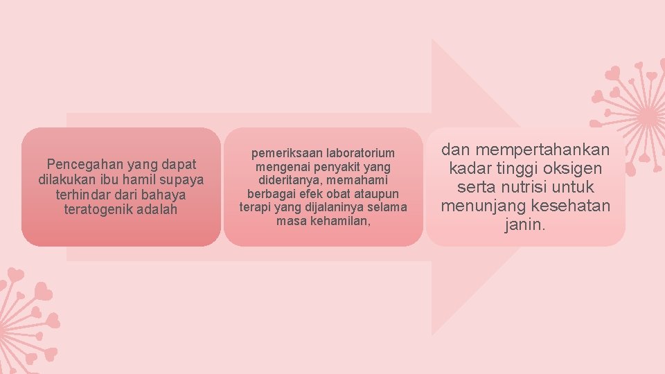 Pencegahan yang dapat dilakukan ibu hamil supaya terhindar dari bahaya teratogenik adalah pemeriksaan laboratorium