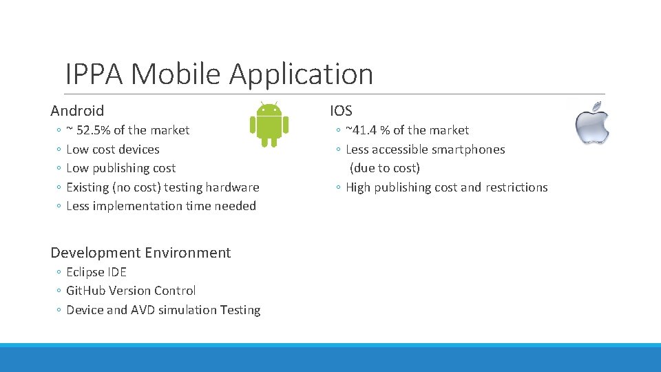 IPPA Mobile Application Android ◦ ◦ ◦ ~ 52. 5% of the market Low