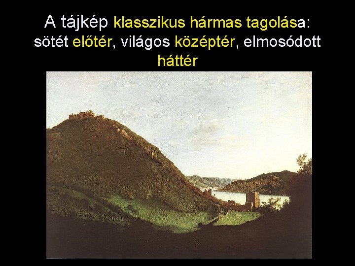 A tájkép klasszikus hármas tagolása: sötét előtér, világos középtér, elmosódott háttér 