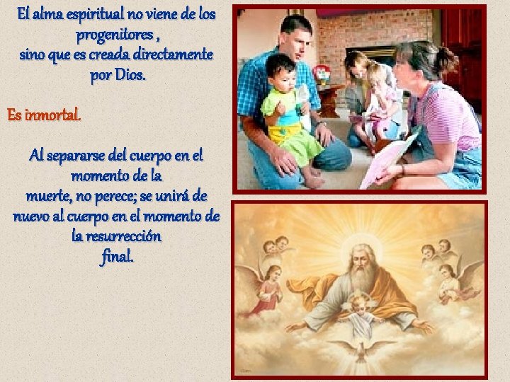 El alma espiritual no viene de los progenitores , sino que es creada directamente