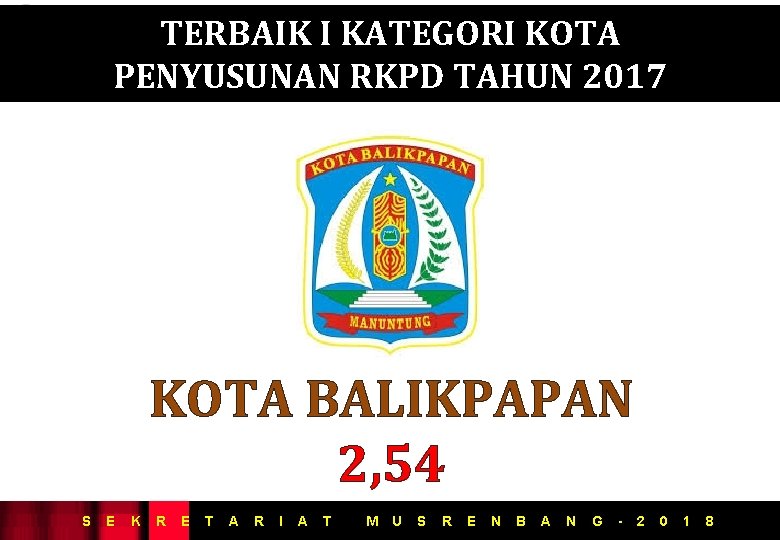 TERBAIK I KATEGORI KOTA PENYUSUNAN RKPD TAHUN 2017 KOTA BALIKPAPAN 2, 54 S E