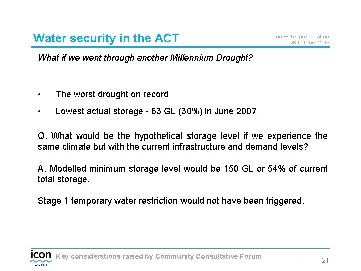 Water security in the ACT Icon Water presentation 26 October 2016 What if we