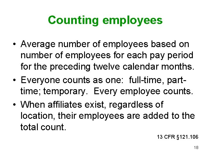 Counting employees • Average number of employees based on number of employees for each