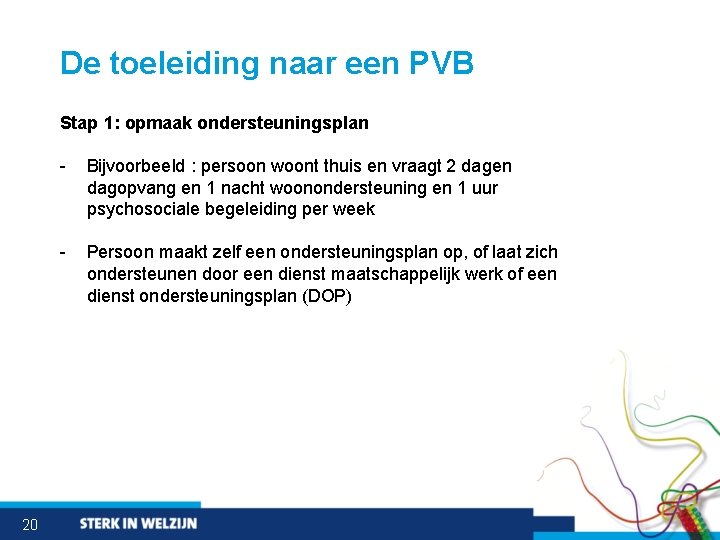 De toeleiding naar een PVB Stap 1: opmaak ondersteuningsplan 20 - Bijvoorbeeld : persoon