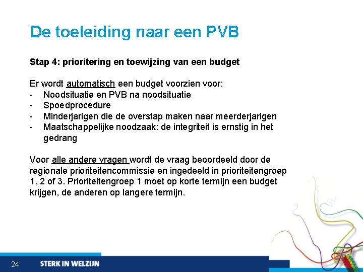 De toeleiding naar een PVB Stap 4: prioritering en toewijzing van een budget Er