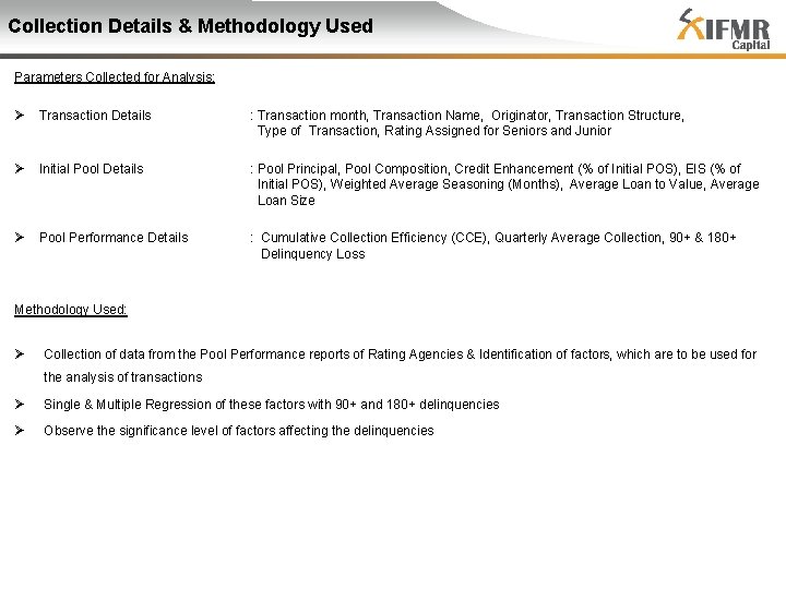 Collection Details & Methodology Used Parameters Collected for Analysis: Ø Transaction Details : Transaction