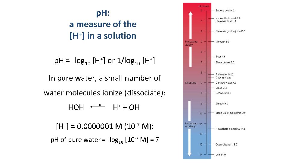 p. H: a measure of the [H+] in a solution p. H = -log