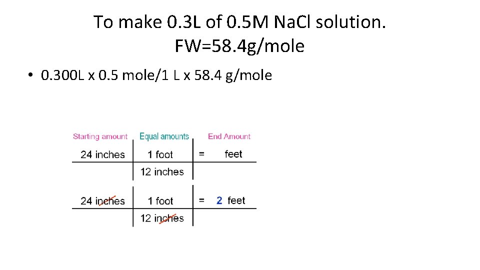To make 0. 3 L of 0. 5 M Na. Cl solution. FW=58. 4