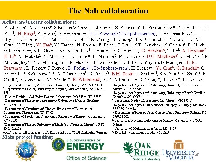 The Nab collaboration Active and recent collaborators: R. Alarcona, A. Atenciok, S. Baeßlerb, c