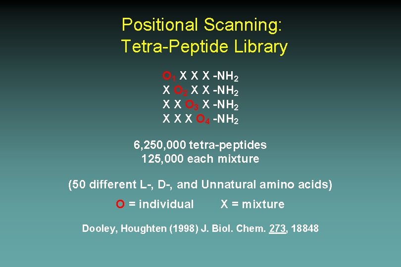 Positional Scanning: Tetra-Peptide Library O 1 X X X -NH 2 X O 2