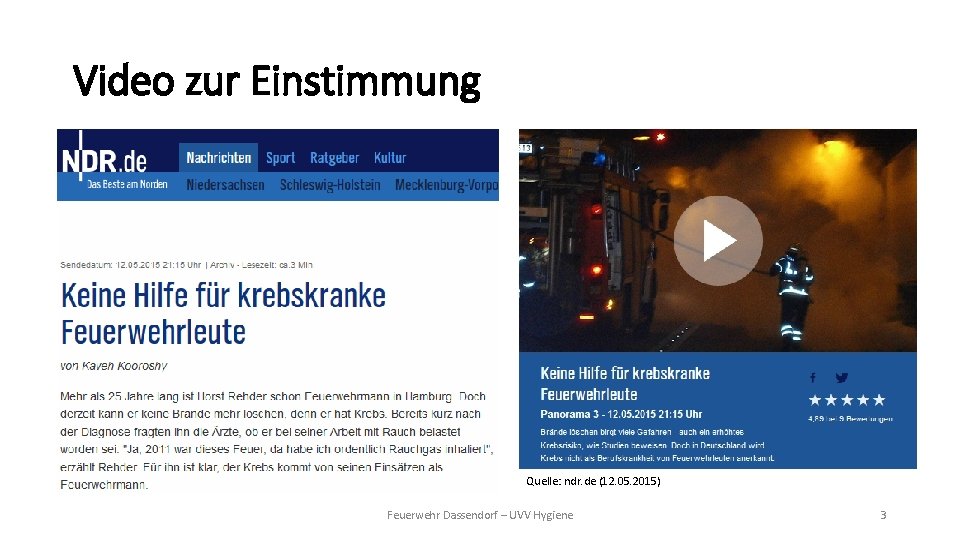 Video zur Einstimmung Quelle: ndr. de (12. 05. 2015) Feuerwehr Dassendorf – UVV Hygiene