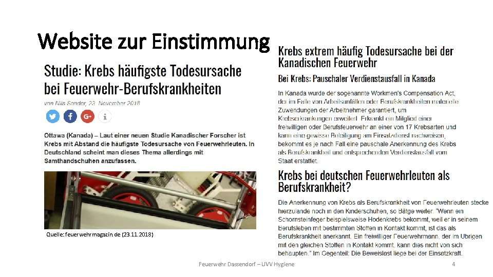 Website zur Einstimmung Quelle: feuerwehrmagazin. de (23. 11. 2018) Feuerwehr Dassendorf – UVV Hygiene