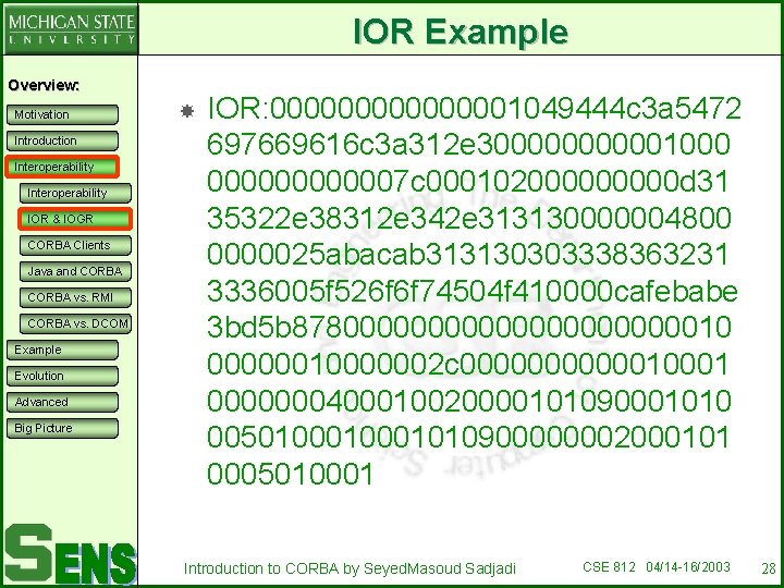 IOR Example Overview: Motivation Introduction Interoperability IOR & IOGR CORBA Clients Java and CORBA