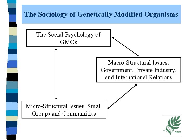 The Sociology of Genetically Modified Organisms The Social Psychology of GMOs Macro-Structural Issues: Government,