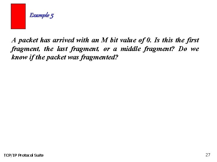 Example 5 A packet has arrived with an M bit value of 0. Is