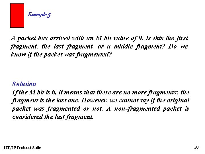 Example 5 A packet has arrived with an M bit value of 0. Is