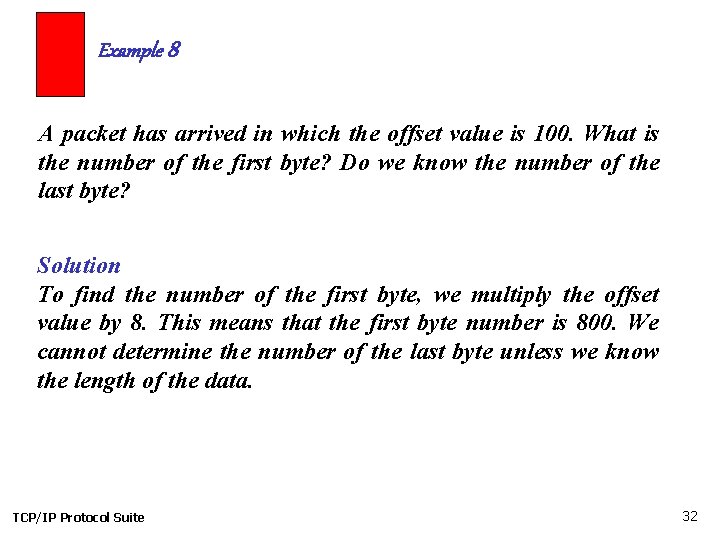 Example 8 A packet has arrived in which the offset value is 100. What