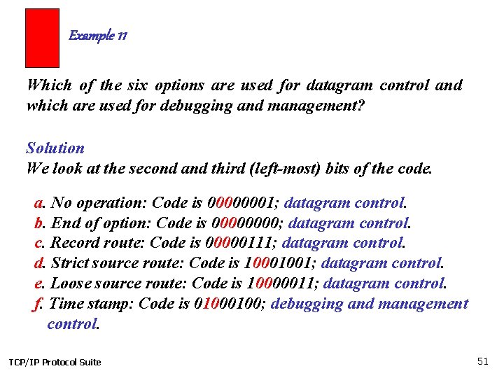 Example 11 Which of the six options are used for datagram control and which