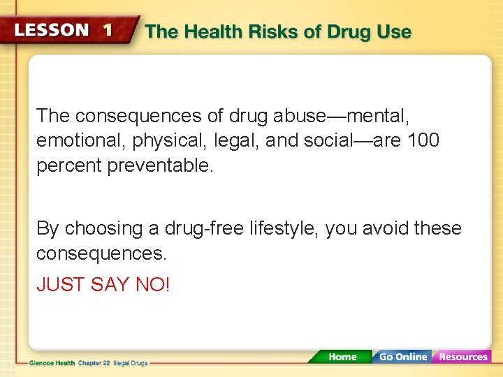 The consequences of drug abuse—mental, emotional, physical, legal, and social—are 100 percent preventable. By